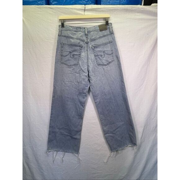Adriano Goldschmied Raw Hem Wide Leg Crop Jeans Blue Denim Light Wash Size 29R - Picture 6 of 13